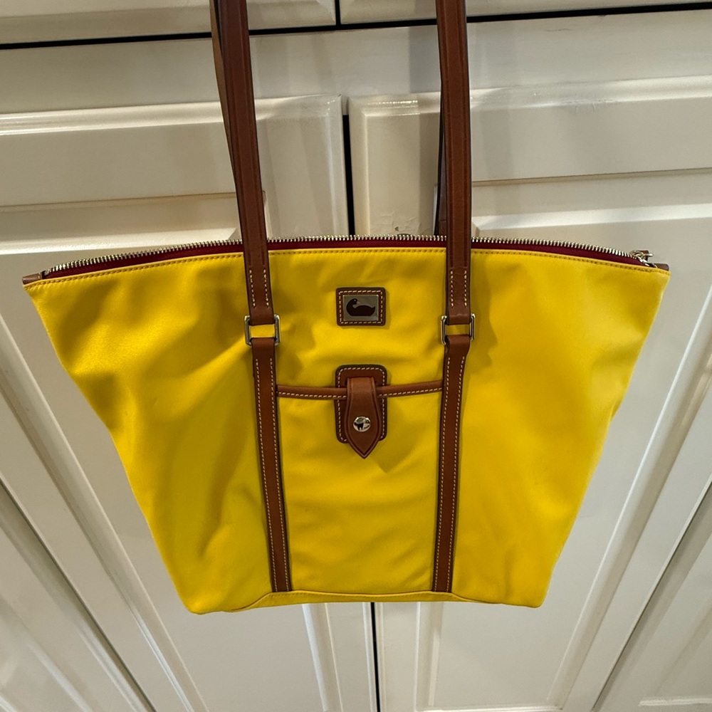 Dooney & Bourke Yellow Tote Bag with Brown Accents